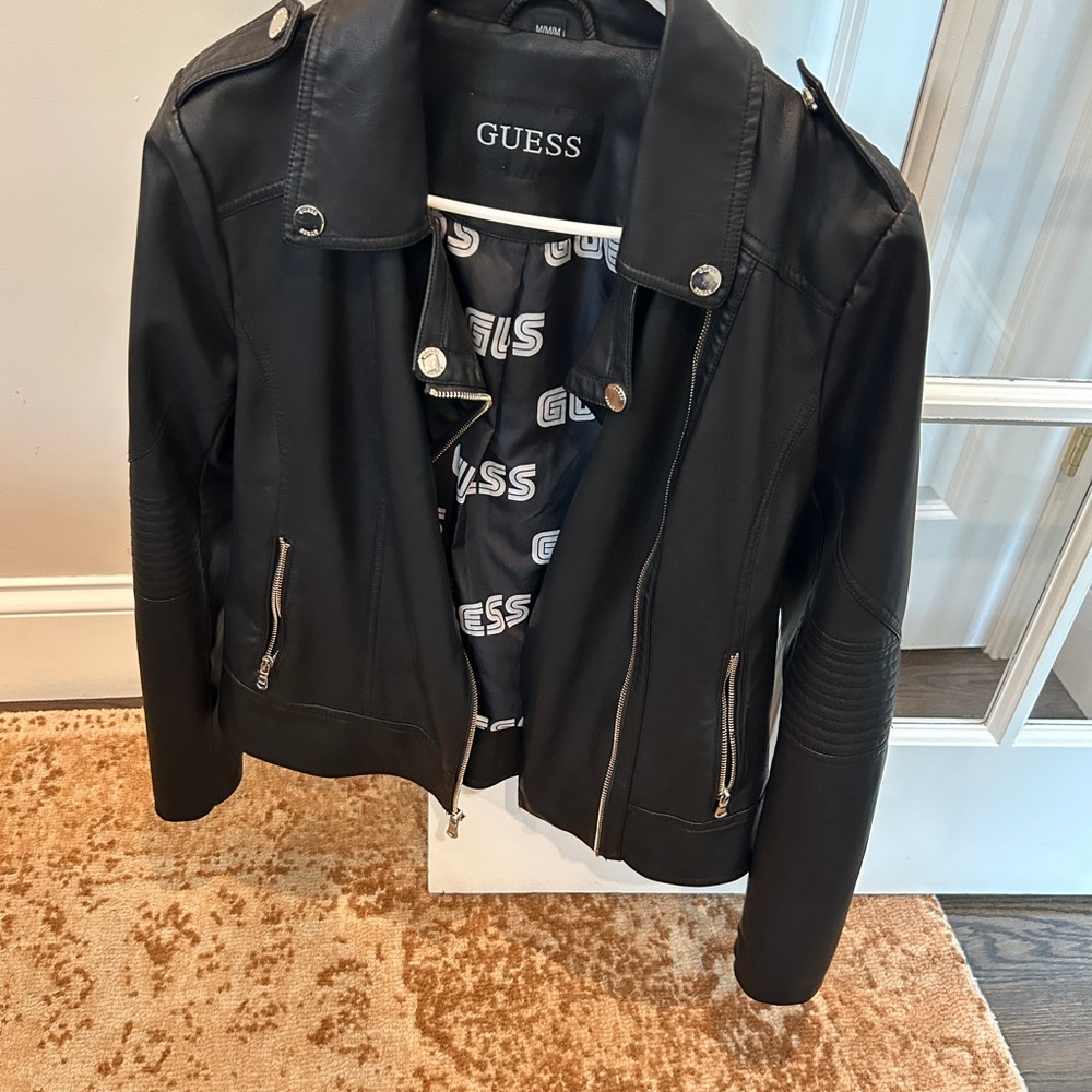 GUESS Black Faux-Leather Outerwear